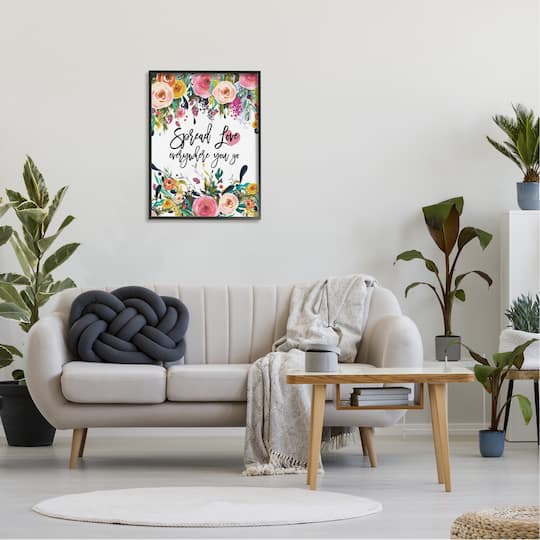Stupell Industries Spread Love Phrase Pink Floral Blooms Calligraphy Framed Giclee Art